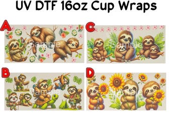 Baby Sloth Family UV DTF Waterproof Individual Cup Wraps 16oz Libbey Can Stickers Decal