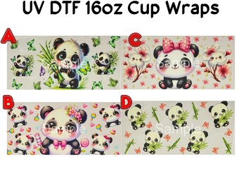 Kawaii Panda Bear UV DTF Waterproof Individual Cup Wraps 16oz Libbey Can Stickers Decal