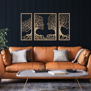 Set of 3 Panels Tree of Life Wall Art Wood / Large Wooden Wall Decor / Living Room Art /  Bedroom Wall Decor