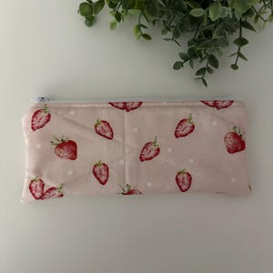 Quilted Strawberry Print Pencil Pouch, Zipper Pouch, Pencil Case, Zipper Case, Toiletry Pouch, Utility Pouch, Cosmetic Pouch, Back to School