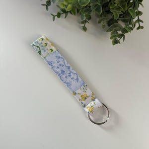 Yellow & Blue Patchwork Keychain Wristlet, Fabric Key Fob, Bridesmaid Gift, Wrist Keychain, Key chain, Quilted Key Fob, Bag ID Holder