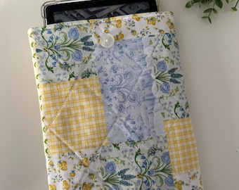 Kindle Blue & Yellow Patchwork  Quilted Sleeve, Kindle Sleeve, Kindle Pouch, Kindle Cover, Kindle Protection, Padded Sleeve, E-Reader Sleeve