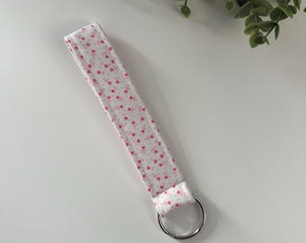 Dainty Pink Hearts Keychain Wristlet, Fabric Key Fob, Wrist Keychain, Key Chain, Quilted Key Fob, Lanyard Key Holder, Bags & ID Holder