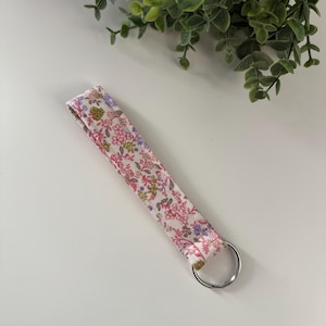 Ditsy Pink Floral Print Keychain Wristlet, Fabric Key Fob, Wrist Keychain, Key Chain, Quilted Key Fob, Lanyard Key Holder, Bags & ID Holder