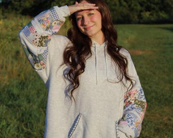 Multicolor Patchwork Hoodie Sweatshirt, Hooded Sweatshirt, Crewneck, Boho Colorblock Pullover, Cozy Unisex Hoodie, Personalized Sweatshirt