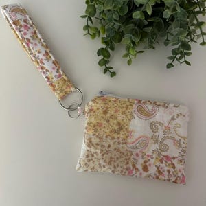 Yellow Patchwork Floral Quilted Pouch Wristlet, Wallet, Keychain Wallet, Key Fob Wristlet, Fabric Fob, Coin Pouch, Change Purse, Card Holder
