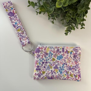 Ditsy Purple Floral Quilted Pouch Wristlet, Wallet, Keychain Wallet, Key Fob Wristlet, Fabric Key Fob, Coin Pouch, Change Purse, Card Holder