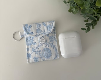 AirPod Blue Beachy Quilted Handmade Case, AirPod Pouch, AirPod Holder, Travel Case, Cute Gift, Button AirPods Case, Headphones Case, Air Pod
