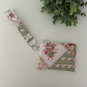 Patchwork Floral Quilted Pouch Wristlet, Wallet, Keychain Wallet, Key Fob Wristlet, Fabric Key Fob, Coin Pouch, Change Purse, Card Holder