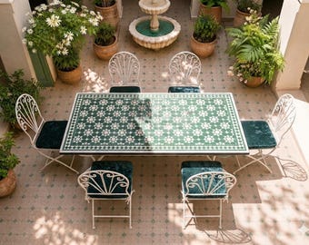 Handmade Moroccan Zellige Mosaic Dining Table | Modern Rectangular Tile Table | Custom Artisan Patio & Entryway Furniture