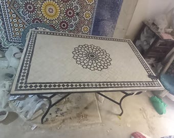 Mesa de mosaico marroquí hecha a mano, mesa decorativa para interior/exterior.