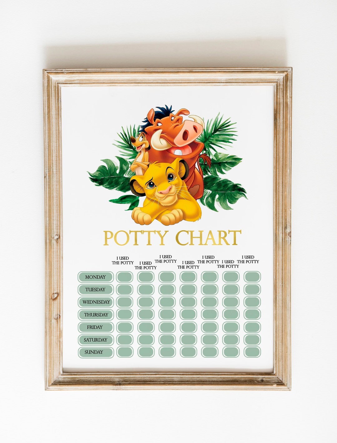 Lion King Boy Potty Chart Potty Training Chart for Boys Etsy