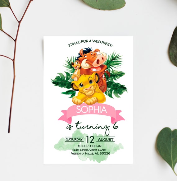 Invito al compleanno del Re Leone per le ragazze, Invito al compleanno della ragazza Re Leone, Invito alla festa delle ragazze Simba, Invito al ...