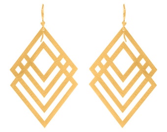 Minimalistic Modern Geometric Earrings, Modern Rhombus Earrings, Geometric Large Earrings, Silver 925