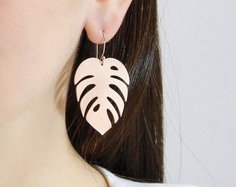 Monstera Earrings, Monstera Leaf Earrings, Tropical Leaf Earrings, Silver 925