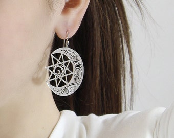 Moon And Star Earrings, Celestial Silver Earrings, Silver 925