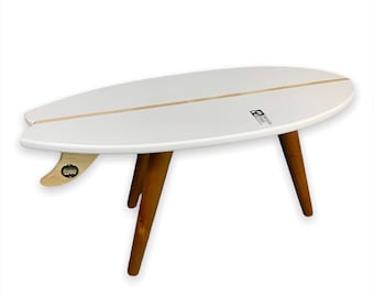 Surfboard Coffee Table / White with Built-in Bottle Opener