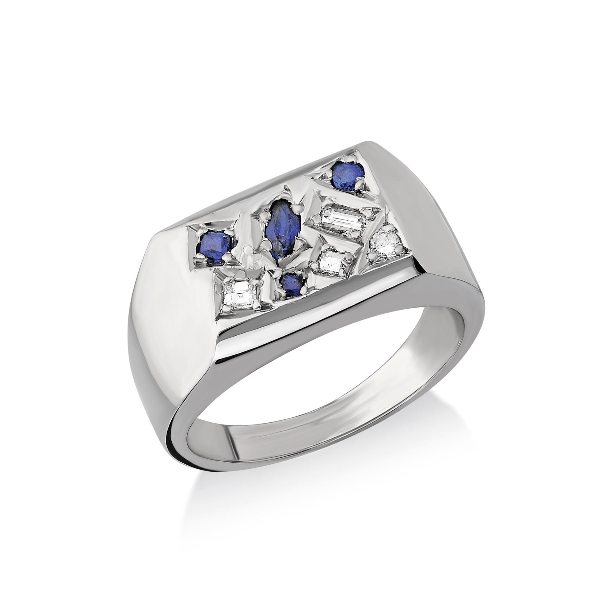 Handmade Sapphire & Diamond Sterling Silver Signet Ring