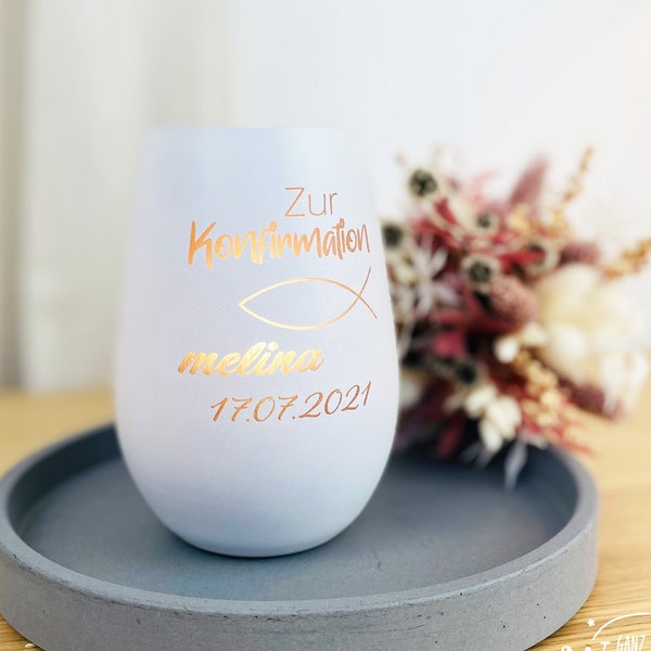 Personalisiertes Windlicht | Konfirmation | Kommunion | Gravur | Kristallglas | Erinnerungslicht | Vase | Geschenk zur Konfirmation | Taufe