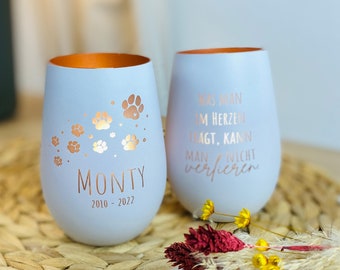 Personalisiertes Windlicht | Gravur | Kristallglas | Trauerlicht | Vase | Hund | Trauer | Erinnerung | Gedenklicht | Katze | Haustier