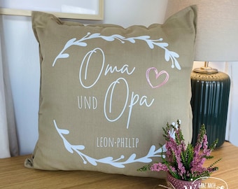 Personalisiertes Kissen Oma und Oma mit Namen | Geschenk für Oma und Opa | Eltern