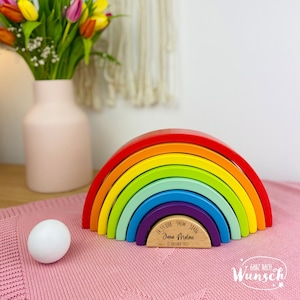 Holz Regenbogen | Holzspielzeug | Gravur | Personalisiertes Geschenk für Kinder | Stapelturm | Geschenk Geburt | Einschulung | Schulanfang
