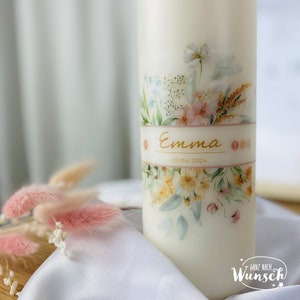 Personalized candle for baptism, birth, confirmation, communion, wedding, special occasion, floral pattern, floral design, baptism candle