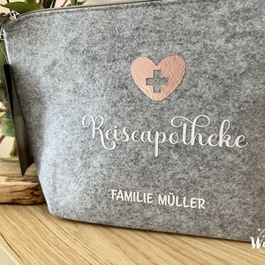 Personalisierte Tasche aus Filz | Kosmetiktasche | Filz | Reiseapotheke | Medizintasche | Medikamententasche | Notfalltasche | Reise
