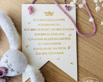 Holzschild Affirmation personalisiert - Geschenk zur Geburt | Einschulung | Taufe | Konfirmation - Motivierende Sprüche