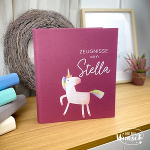 Personalisierte Zeugnismappe für Mädchen mit Einhorn | Zeugnisordner DIN A4 | Dokumentenmappe  Kinder | Geschenk zur Einschulung | Schulkind