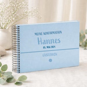 Personalisiertes Gästebuch zur Konfirmation, Kommunion, Hochzeit, Taufe,  Einschulung, Geburt | auch als Set mit Kugelschreiber und Holzbox