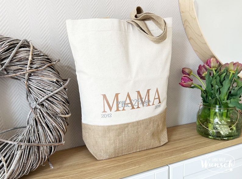 Jute Shopper MOM Bag Tragetasche personalisiert Shopper Beutel Baumwolltasche Jute Tasche Mama I Geschenk I Mama I Bild 2