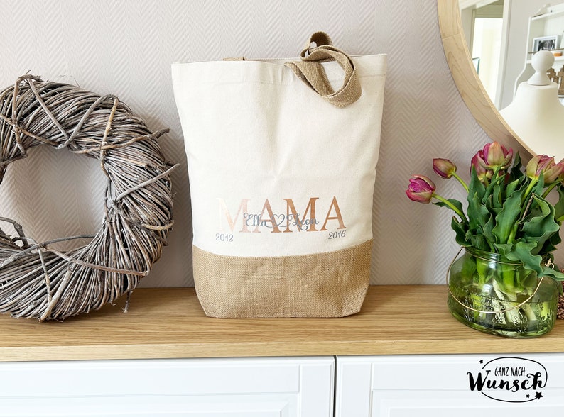 Jute Shopper MOM Bag Tragetasche personalisiert Shopper Beutel Baumwolltasche Jute Tasche Mama I Geschenk I Mama I Bild 1