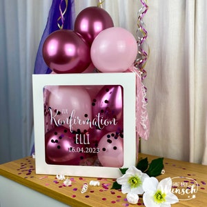 Konfirmation Geschenkbox für Mädchen mit Ballons, Personalisierte Dekoration, Kreative Luftballonverpackung, Einzigartige Erinnerung Bild 3