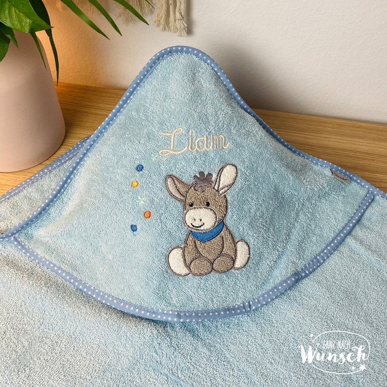 Hooded towel personalized with name Towel embroidered Sterntaler donkey Emmi Birth gift Baptism With a hoodie image 3