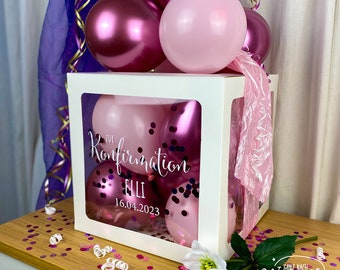 Konfirmation Geschenkbox für Mädchen mit Ballons, Personalisierte Dekoration, Kreative Luftballonverpackung, Einzigartige Erinnerung