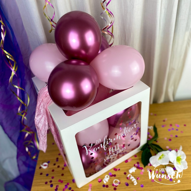 Konfirmation Geschenkbox für Mädchen mit Ballons, Personalisierte Dekoration, Kreative Luftballonverpackung, Einzigartige Erinnerung Bild 4