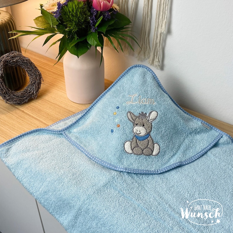 Hooded towel personalized with name Towel embroidered Sterntaler donkey Emmi Birth gift Baptism With a hoodie image 2