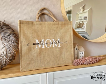 Jutetasche personalisiert | Jutebeutel | Juteshopper mit Namen Initial | Jute | Einkaufstasche | Muttertag Geschenk für Oma Mama Freundin