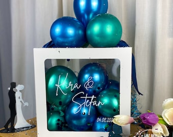 Personalisierte Geschenkbox zur Hochzeit, Ballonbox, Geschenkverpackung mit Luftballons, kreatives Hochzeitsgeschenk, Deko