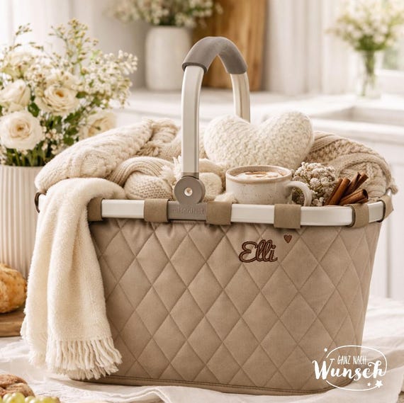 Reisenthel Carrybag personalisiert | Einkaufskorb mit Stickerei | Mit Name oder Initialen | Geschenk für Frauen & Mamas