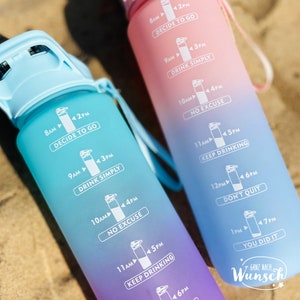 Trinkflasche mit Strohhalm Wasserflasche personalisiert 1 Liter Trink Challenge Wasser trinken Water Challenge Sport Flasche 1L Bild 5