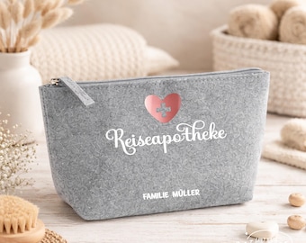 Filztasche Reiseapotheke | Kulturtasche | Filz | personalisiert | Notfalltasche / Erste Hilfe / Reiseset | Geschenk für Reisen & Familie