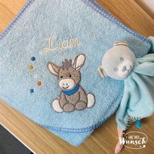 Hooded towel personalized with name Towel embroidered Sterntaler donkey Emmi Birth gift Baptism With a hoodie Blau 100x100 cm