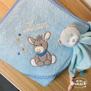 Hooded towel personalized with name | Embroidered towel | Sterntaler donkey Emmi | Gift for birth | Christening | with hood
