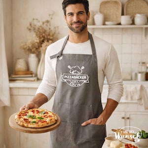 Schürze Pizzabäcker | Personalisiert mit Namen | Geschenk für Männer & Hobbyköche | Lustige Kochschürze für Pizza-Liebhaber