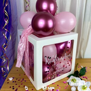 Konfirmation Geschenkbox für Mädchen mit Ballons, Personalisierte Dekoration, Kreative Luftballonverpackung, Einzigartige Erinnerung Bild 6