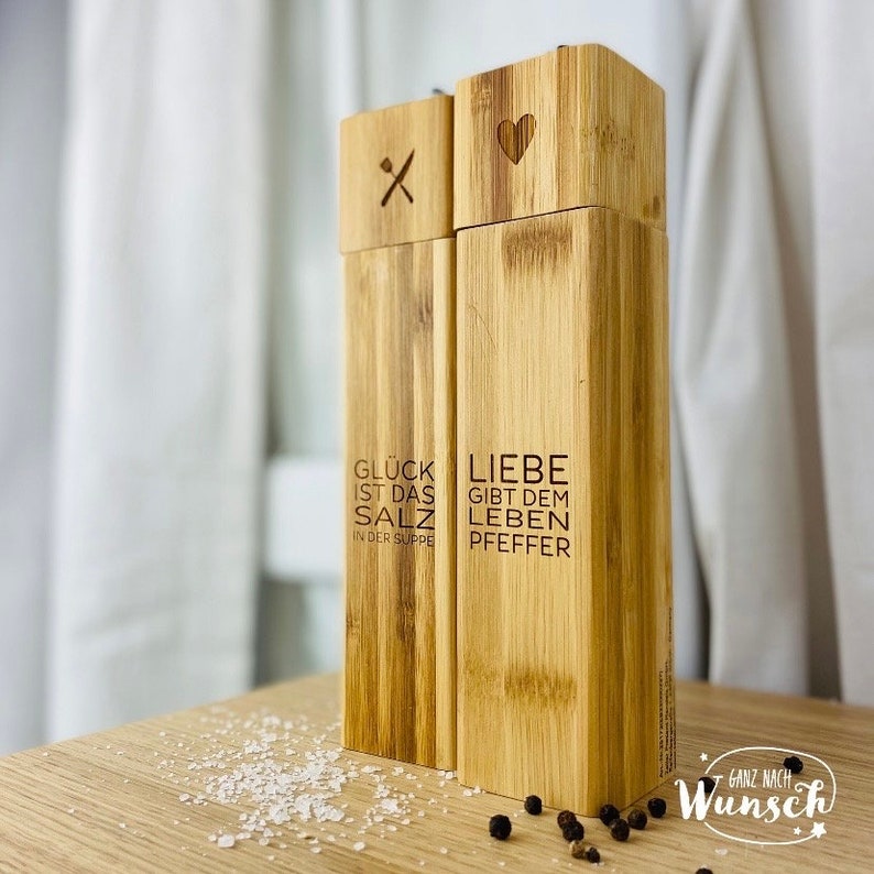 Personalisierte Salz und Pfeffermühle Hochzeitsgeschenk Gewürzmühle Mühle Salzstreuer Pfefferstreuer Geburtstag Bild 7