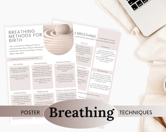 Breathing Techniques for Labor and Birth poster for Doulas, Birth Workers, Childbirth Educator and Midwives.