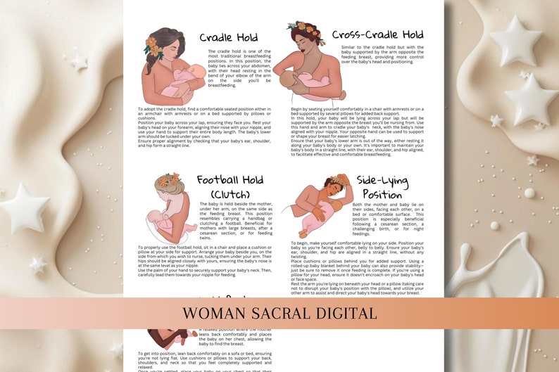 Breastfeeding Positions Illustration & Breastfeeding Handout Postpartum Doula Handouts Lactation Consultant IBCLC image 6